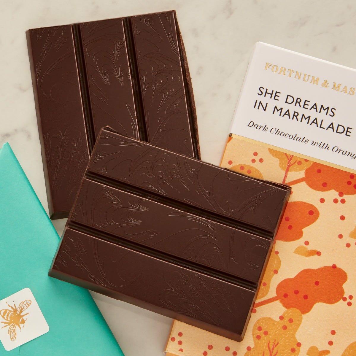 Dark Chocolate with Orange Pieces Bar, Vegan, 75g, Fortnum & Mason