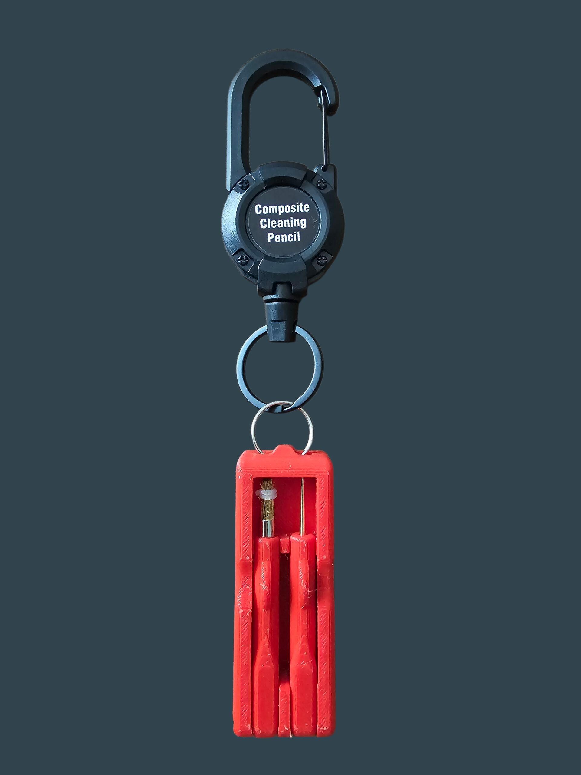 Red metal detecting tool with carabina