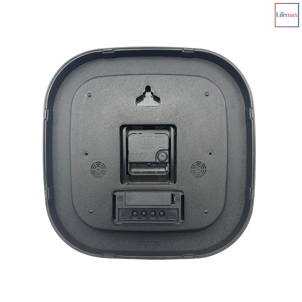 Lifemax Rear of Blue faced clear time day date clock against a while background