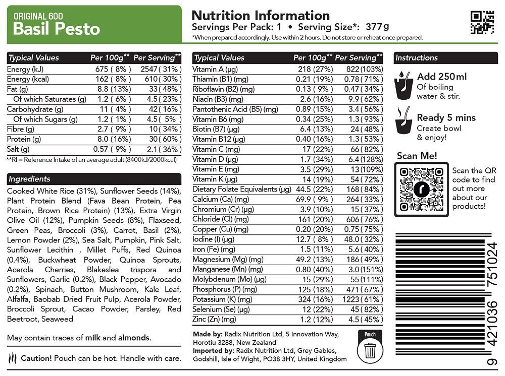 Basil Pesto Meal - Original - 600kcal - Pack of 6 - Additional Image 1