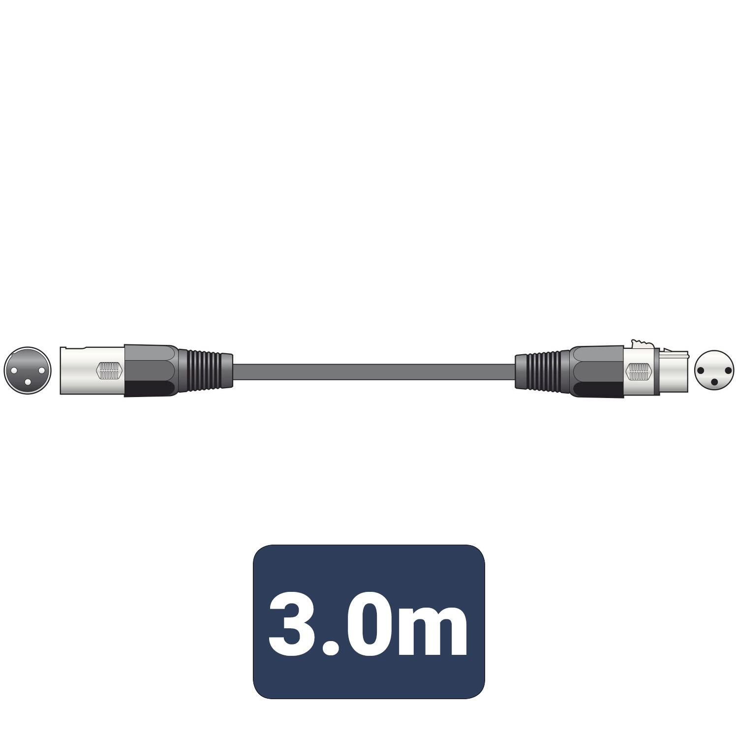 QTX DMX Lead, 3 pin Male to 3 pin Female, 3m - 177.904
