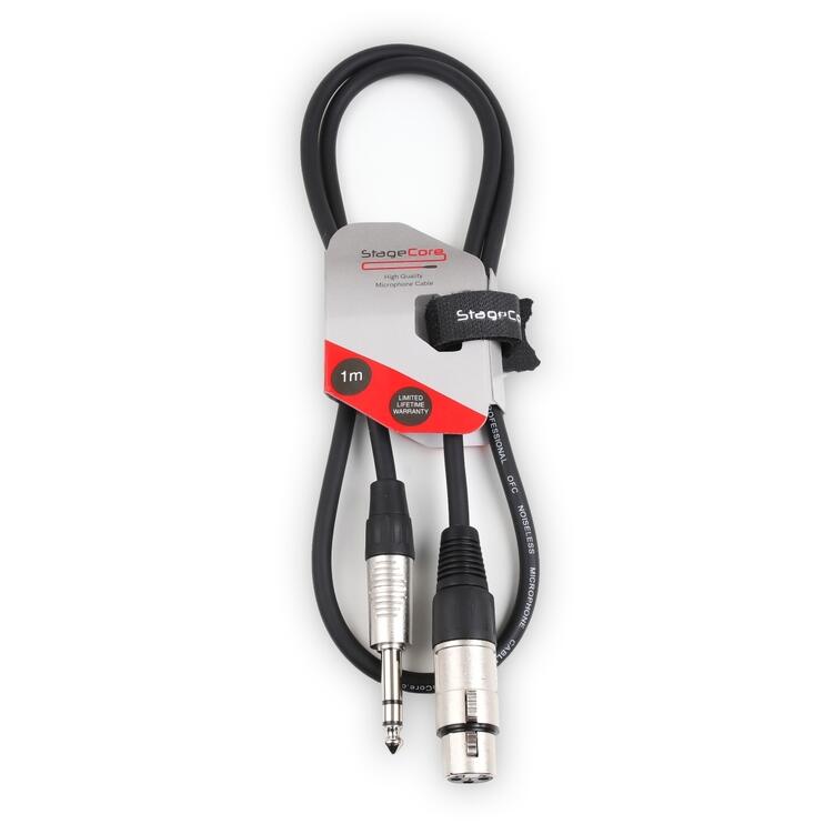StageCore 6.35mm Stereo Jack Plug - Female XLR Connector, Professional Audio Lead BLACK - (90094)