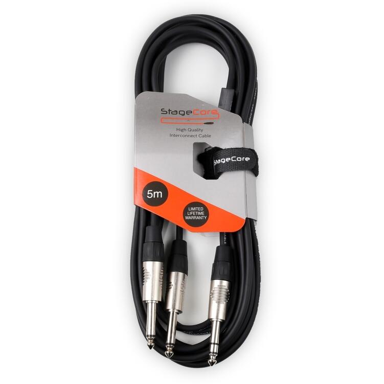 StageCore 6.35mm Stereo Jack Plug - 2x 6.35mm Mono Jack Plugs, Professional Audio Signal Cable BLACK - (90312)
