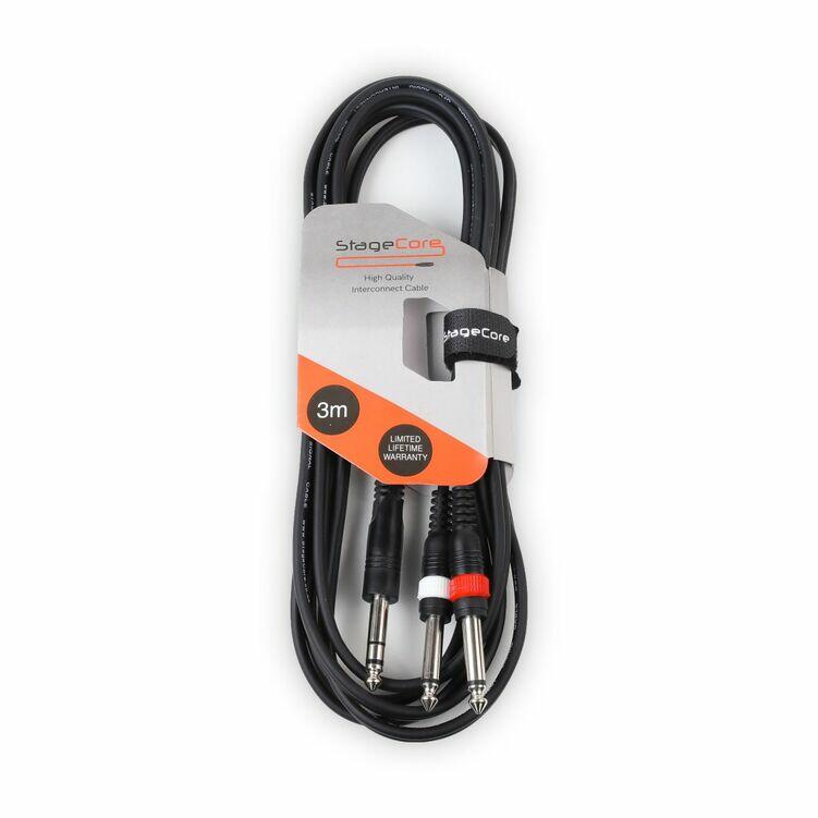 StageCore 6.35mm Stereo Jack Plug - 2x 6.3mm Mono Jacks Plugs, Professional Audio Signal Cable BLACK - (90411)