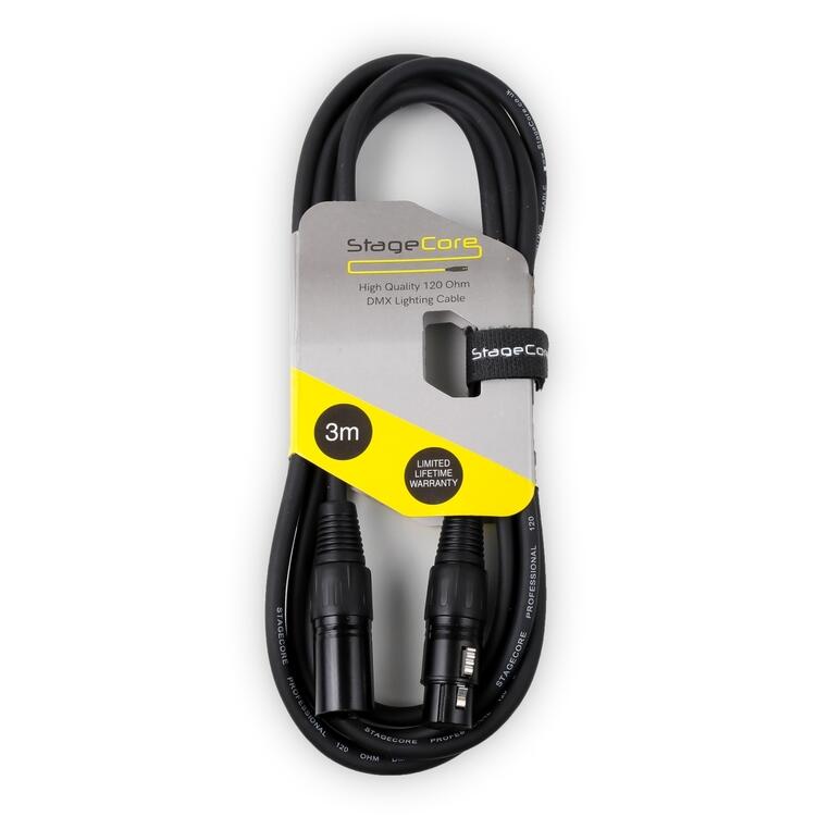 StageCore DMX Lead, 3 Pin XLR Male - 3 Pin XLR Female, 120 ohm DMX Lead BLACK - (90503) 3m