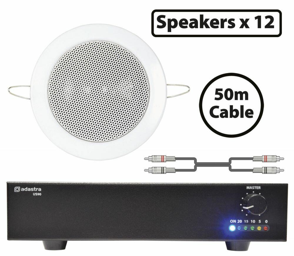 Adastra Music System, 12 x 3" Mini Ceiling Loudspeaker with Compact 90W Slave Amplifier - 300.079UK
