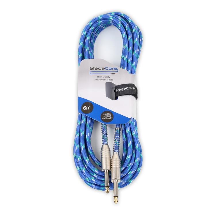 StageCore 6.35mm Mono Jack Plug - 6.35mm Mono Jack Plug, Vintage Tweed Style Instrument Lead BLUE - (90531)