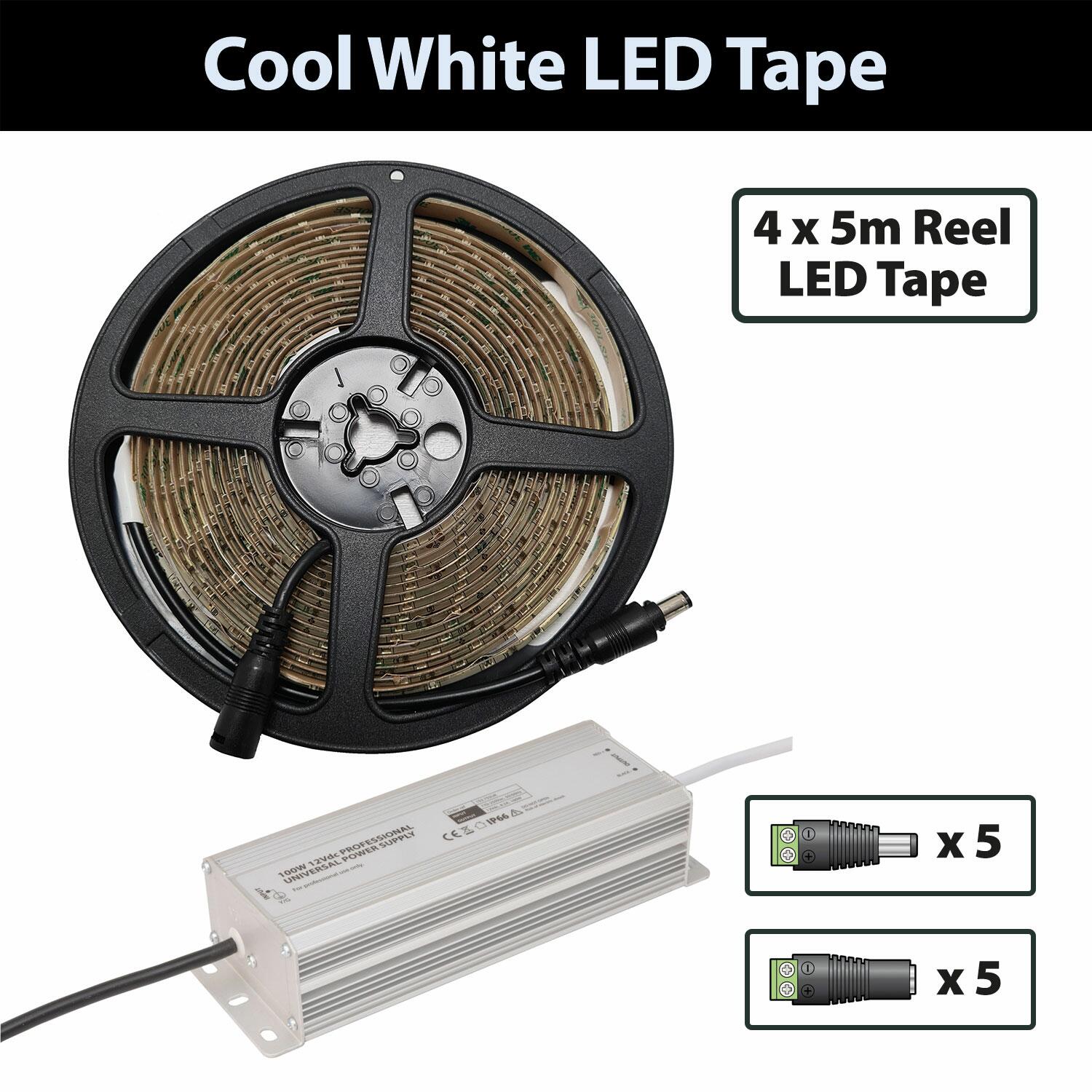 LYYT 20m Cool White 6000K 12V LED Tape Package 300.903UK