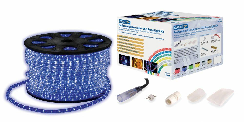 Eagle Static LED Rope Light Kit With Wiring Accessories Kit 45m Colour Blue (G600AG)