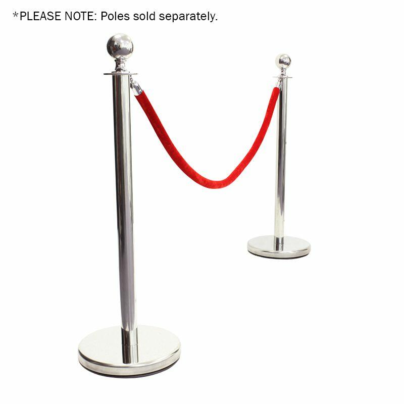 eLumen8 Chrome Barrier Rope, Red Velvet - Example Side