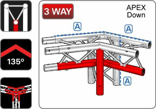 Trilite 2TRJ3135, 3 way, Triangular Truss 135 deg, Apex Down Junction, 200 Series