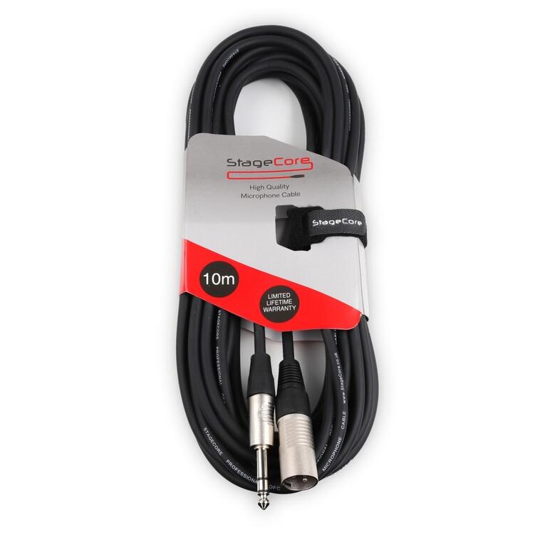 StageCore 6.35mm Stereo Jack Plug - Male XLR Connector, Professional Audio Lead BLACK - (90115)