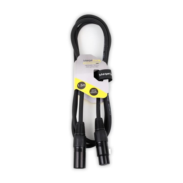StageCore DMX Lead, 5 Pin XLR Male - 5 Pin XLR Female, 120 ohm, BLACK - (90541) 1.5m