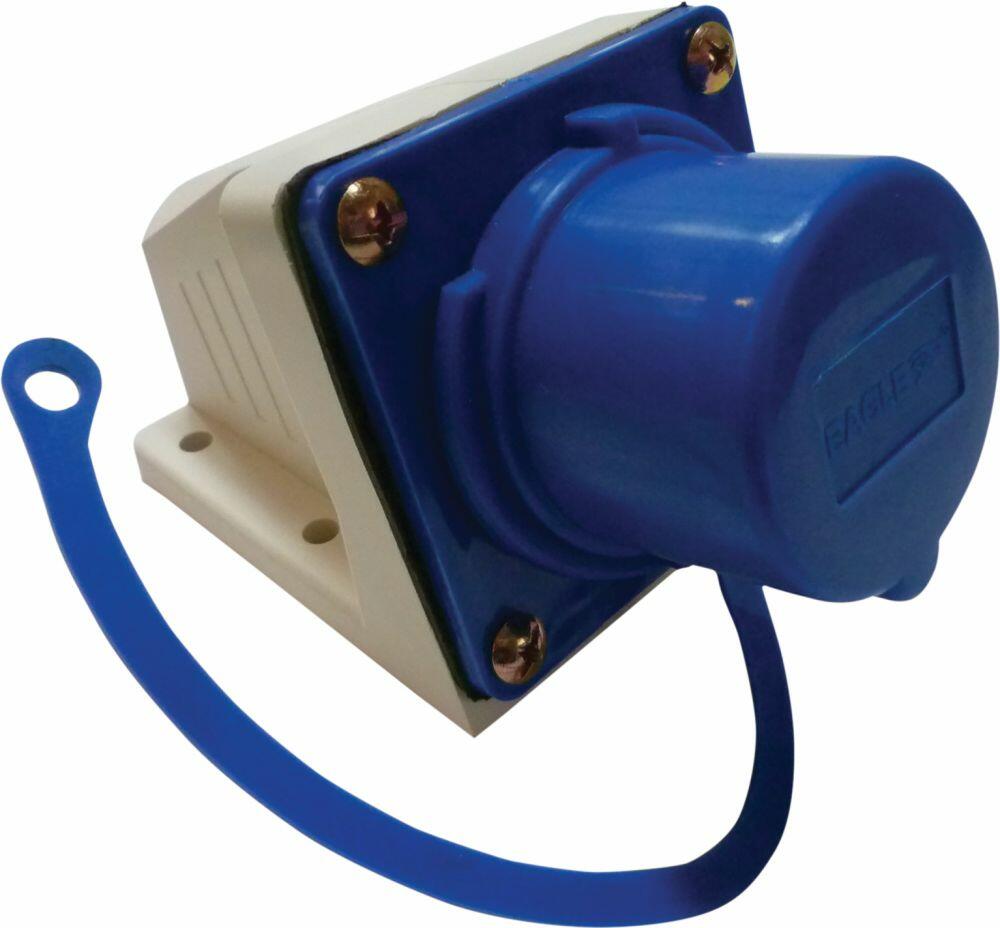Eagle 230 V Blue 16 A 3 Contact High Current Angled Inlet Wall Mount Inc. Dust Cap (E302AJC)