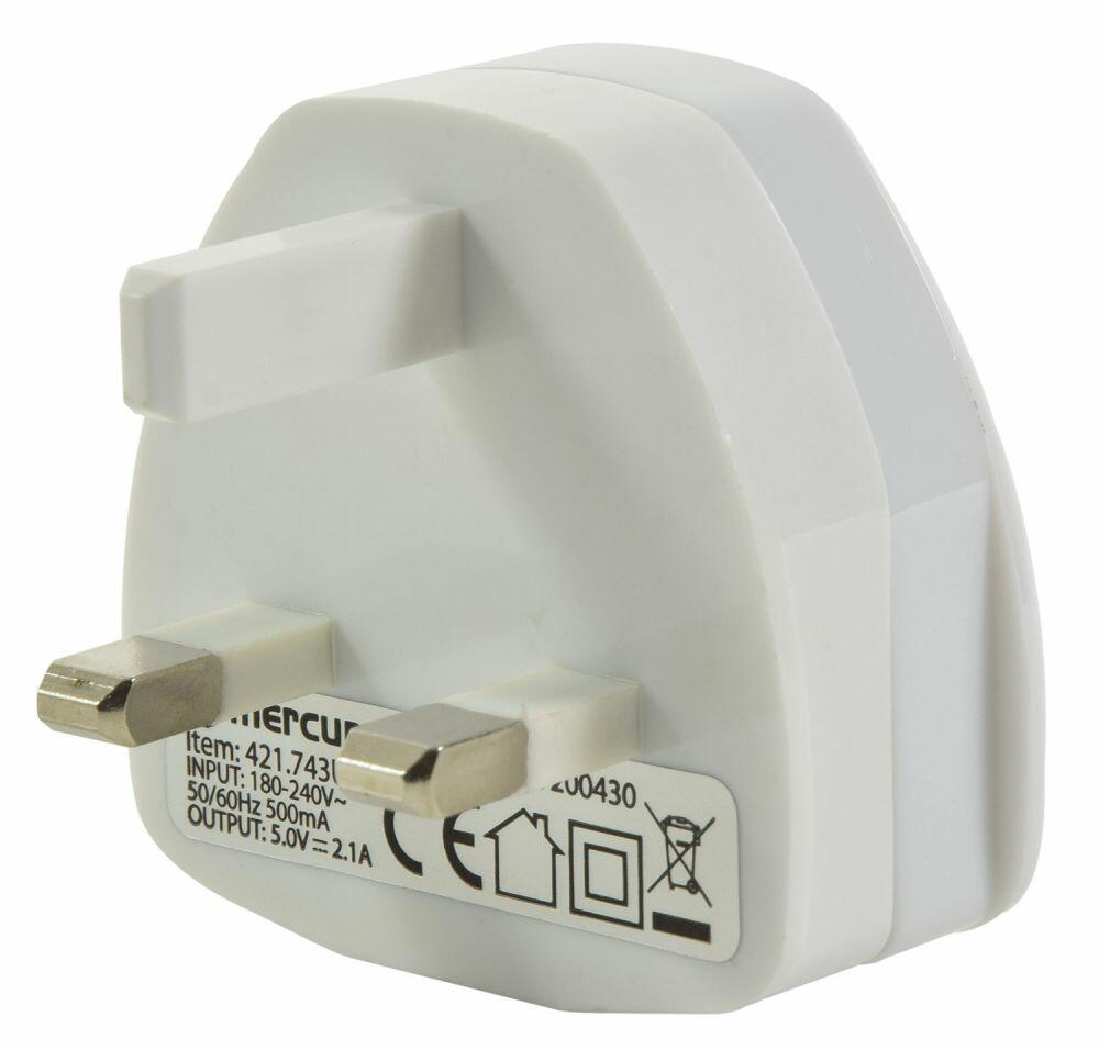 Mercury USB-UK121v2 Compact USB Mains Charger 2.1A - 421.743UK