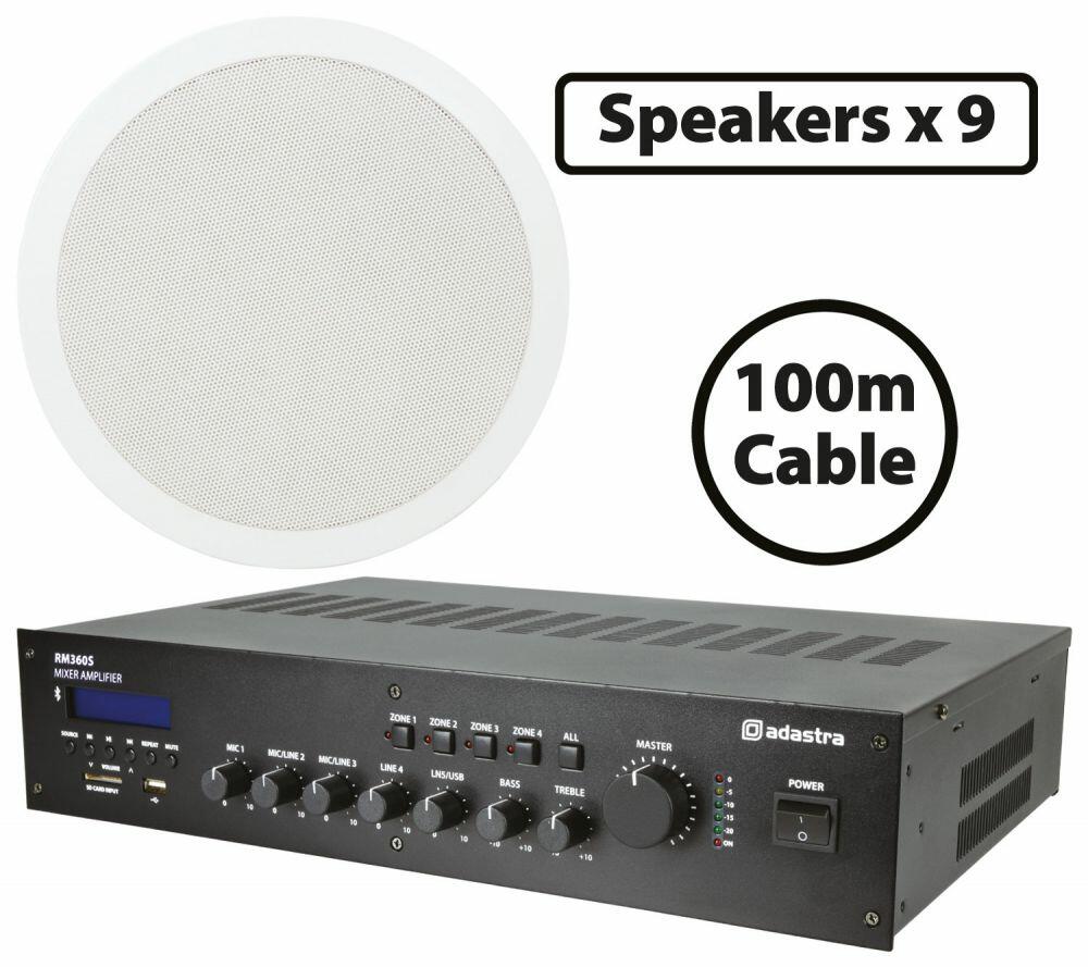 Adastra 6 x Hi Power Ceiling Loudspeaker 8 with 360W BT/USB Mixer-amp 300.066UK