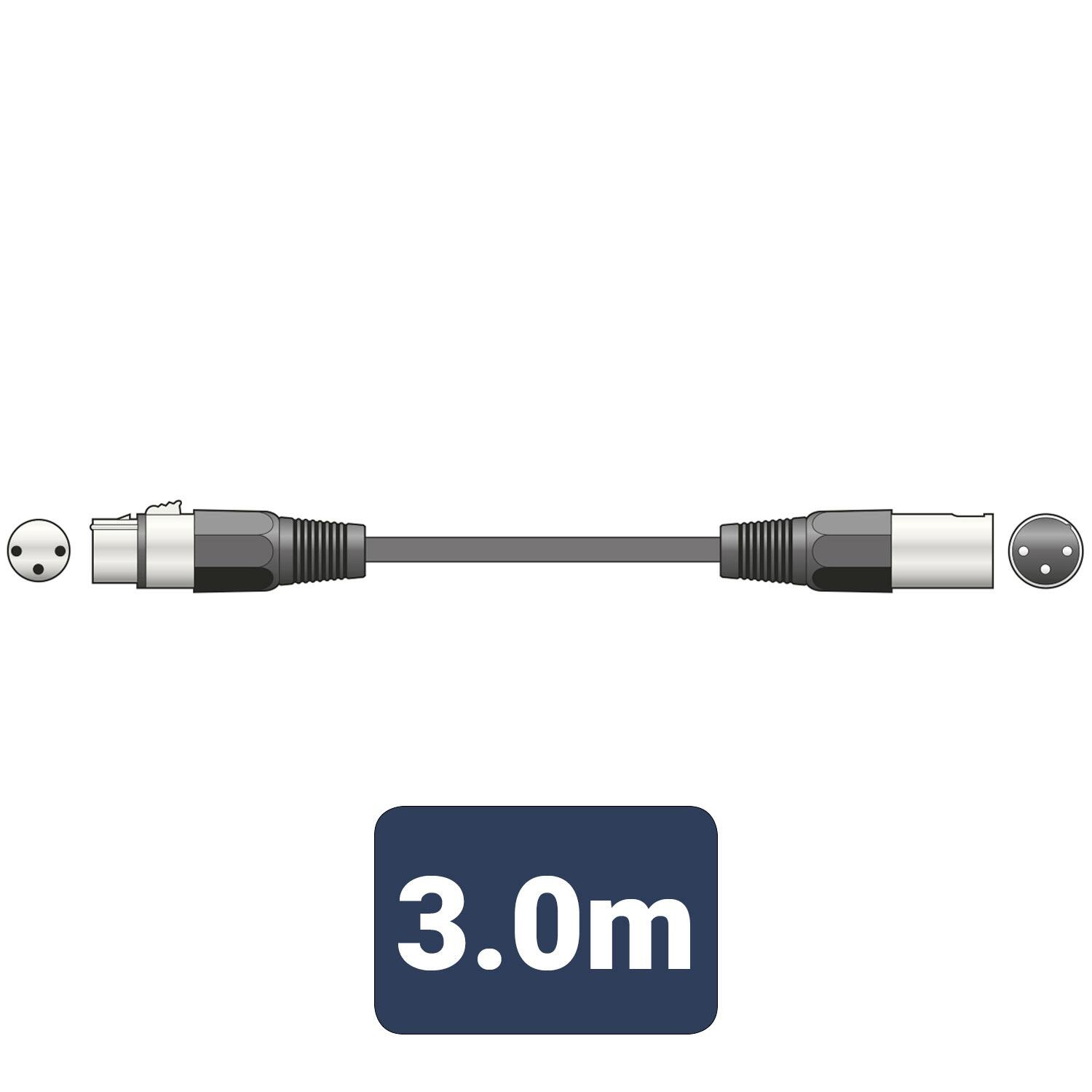 QTX Microphone Lead XLR Male to XLR Female, 3 Metres - 190.081