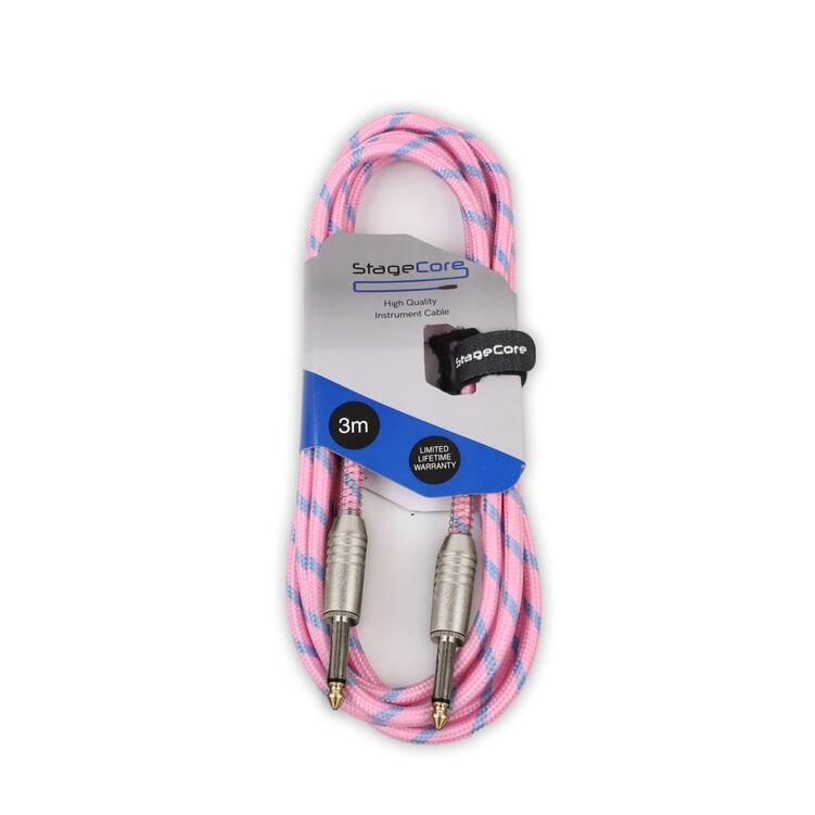StageCore 6.35mm Mono Jack Plug - 6.35mm Mono Jack Plug, Vintage Tweed Style Instrument Lead PINK - (90524)