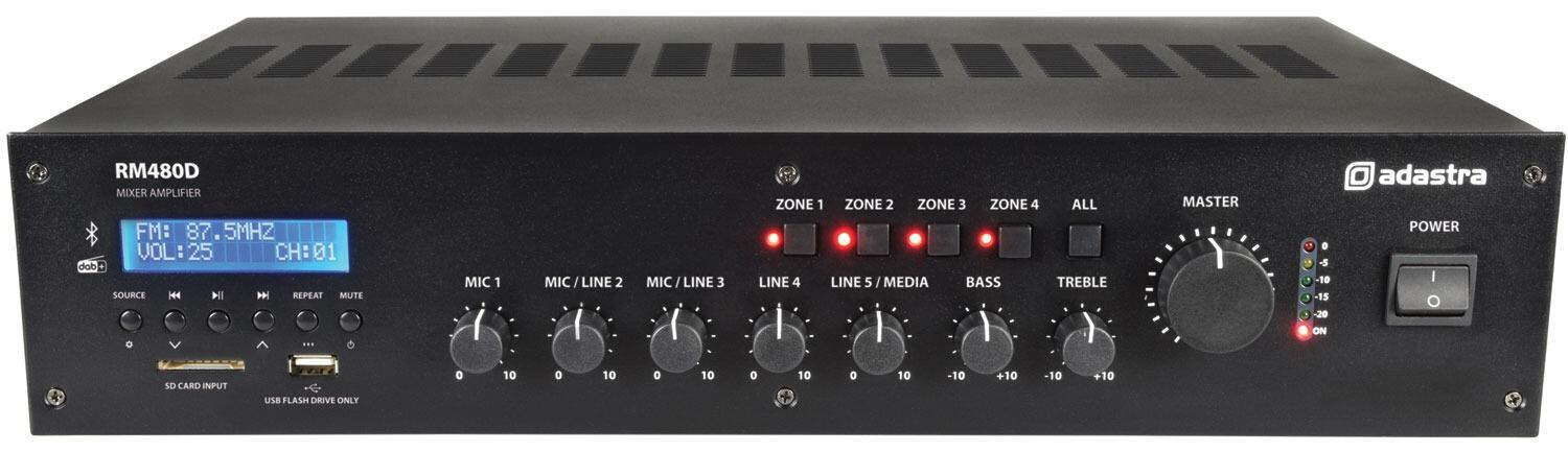Adastra RM480D, 480w, 100v, Mixer Amplifier, BT / DAB+