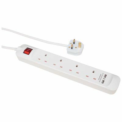 Eagle 4 Gang 2m Extension Lead with Neon Indicator, Surge Protection + USB Charger Lead Length (m) 2 (E201K)