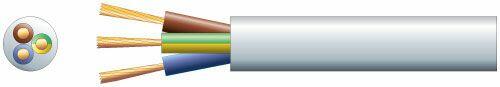 Mercury 3 core round mains PVC, 3 x 32/0.2mm, 10A, 7.2mm, White, 100m - 804.341UK