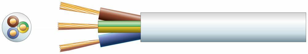 Mercury 3 core round mains PVC, 3 x 24/0.2mm, 6A, 6.1mm, White, 100m - 804.398UK