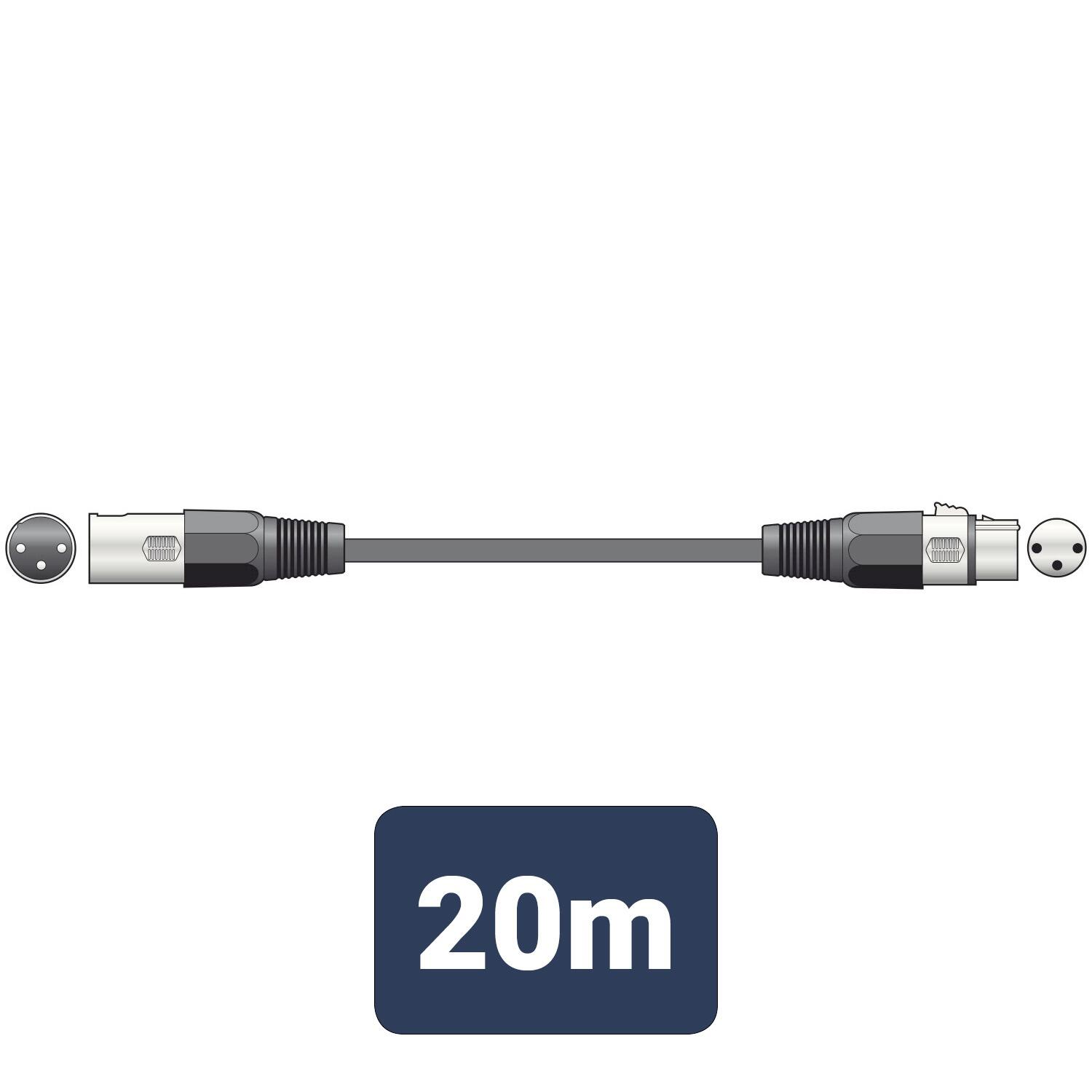 QTX DMX Lead, 3 pin Male to 3 pin Female, 20m - 177.913