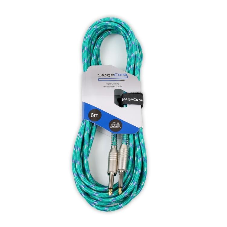 StageCore 6.35mm Mono Jack Plug - 6.35mm Mono Jack Plug, Vintage Tweed Style Instrument Lead GREEN - (90532)