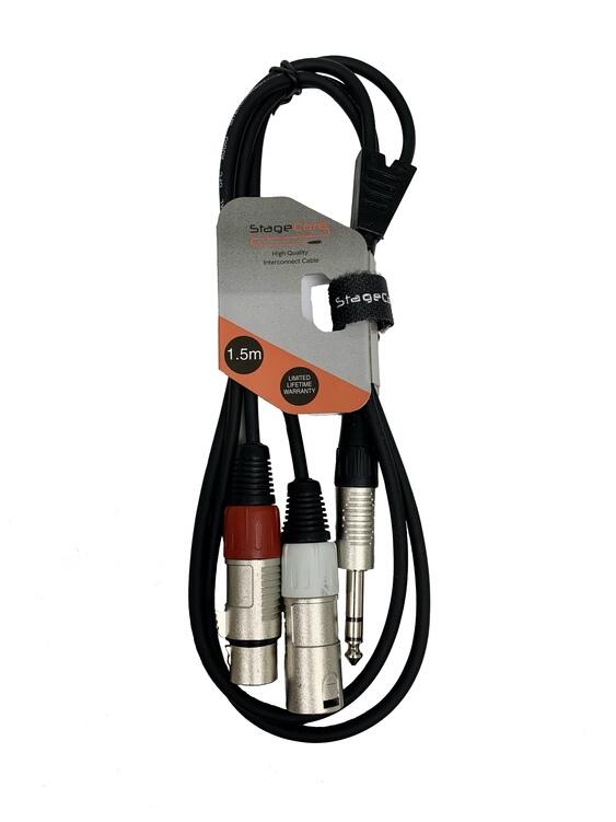 StageCore 6.35mm Stereo Jack Plug - 1 x Male XLR and 1 x Femal XLR BLACK - (90380)
