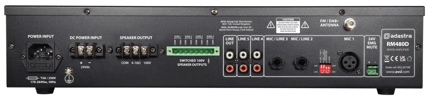Adastra RM480D, 480w, 100v, Mixer Amplifier, BT / DAB+