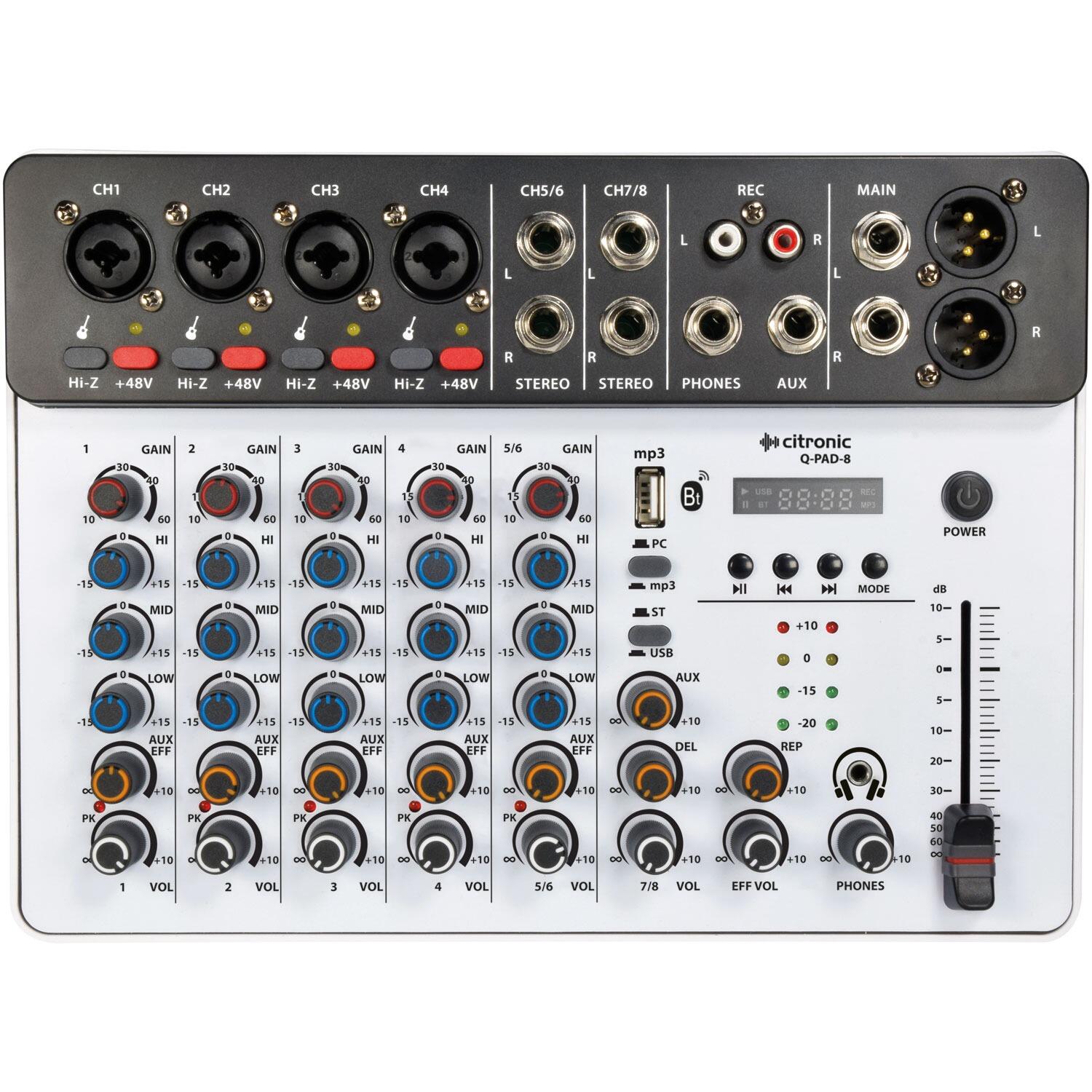 Citronic Q-PAD-8 Compact Mixer with USB/BT and Audio Interface