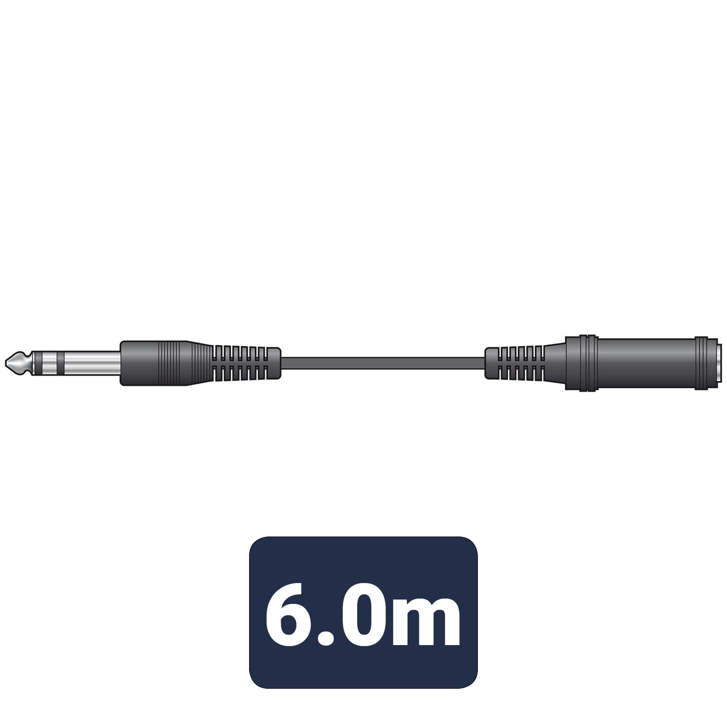 AV:Link 6.3mm Stereo Plug to 6.3mm Stereo Socket Headphone Extension lead 6.0m - 112.102UK
