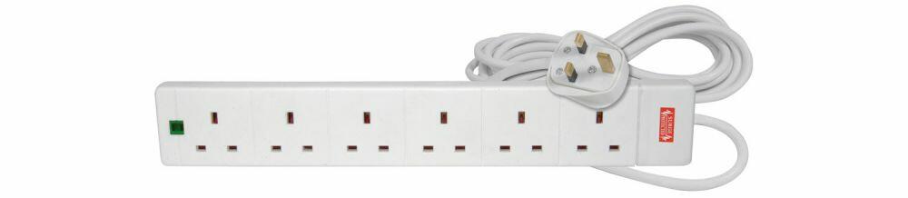 Mercury 6 gang 13A extension lead with surge protection, 2.0m, Blister - 429.776UK