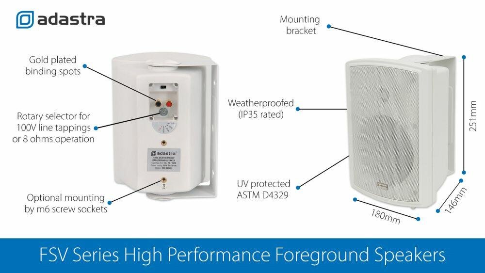 Adastra FSV-W High performance foreground speaker, 100V line, 8 Ohm, 65W rms, white - 952.961UK