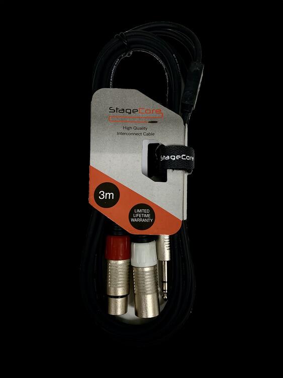 StageCore 6.35mm Stereo Jack Plug - 1 x Male XLR and 1 x Femal XLR BLACK - (90381)