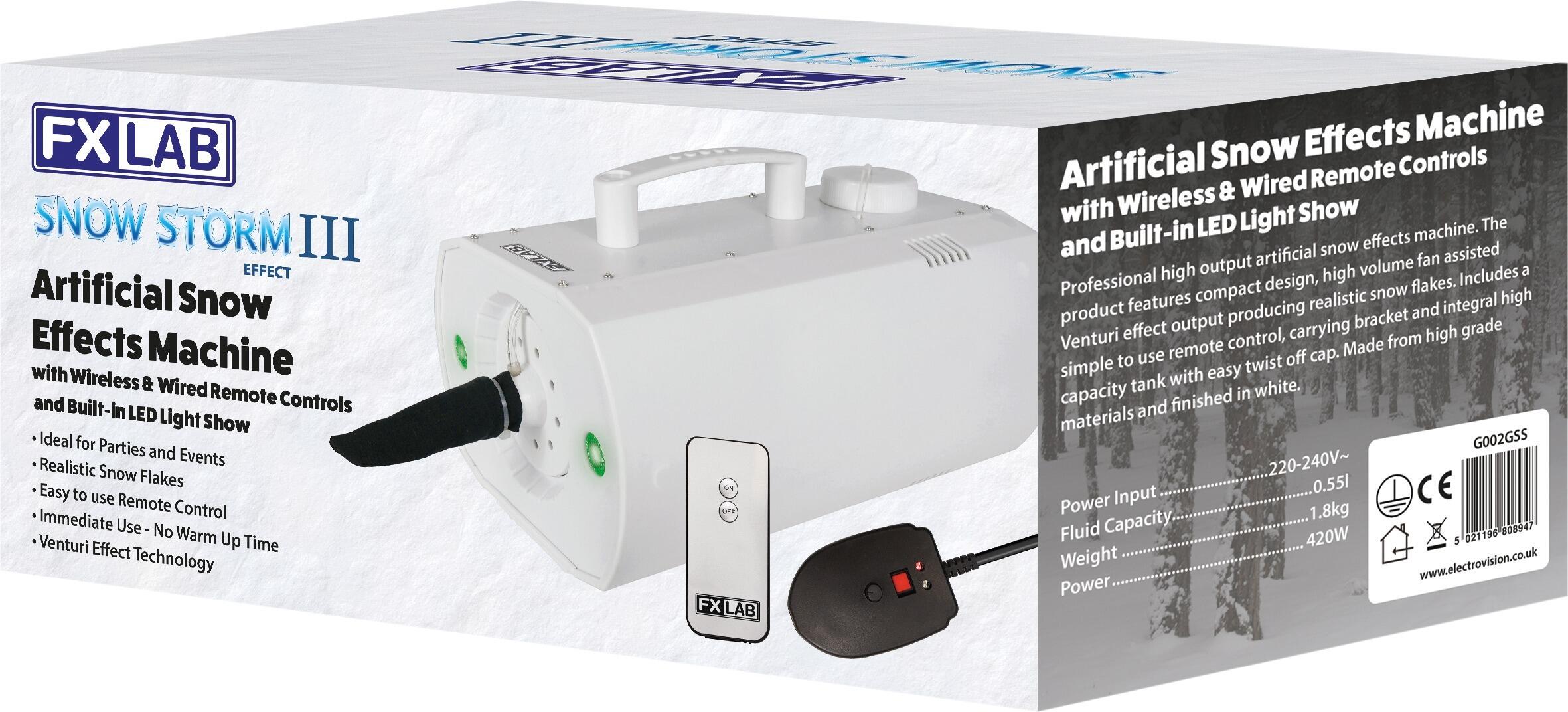 FX Lab G002GSS Snow Storm III, Snow Effects Machine and a 250ml Bottle of Venu Concentrated Snow Fluid
