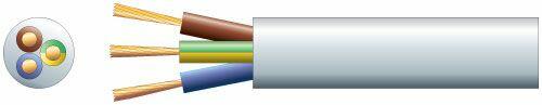 Mercury 3 core round mains PVC, 3 x 48/0.2mm, 15A, 8.7mm, White, 100m - 804.347UK