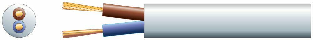 Mercury 2 core round mains PVC, 2 x 24/0.2mm, 6A, 6.35mm, White, 100m - 804.377UK