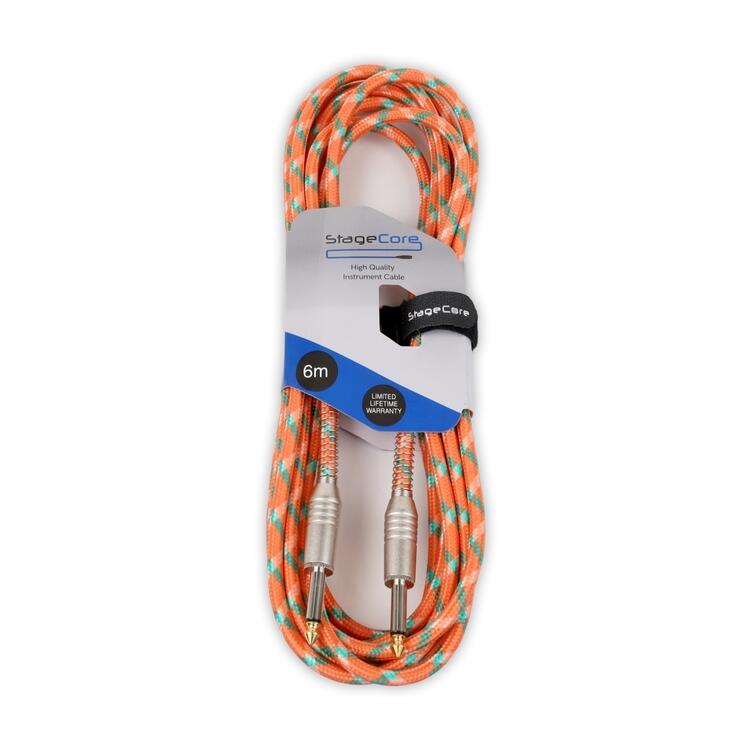 StageCore 6.35mm Mono Jack Plug - 6.35mm Mono Jack Plug, Vintage Tweed Style Instrument Lead ORANGE - (90533)