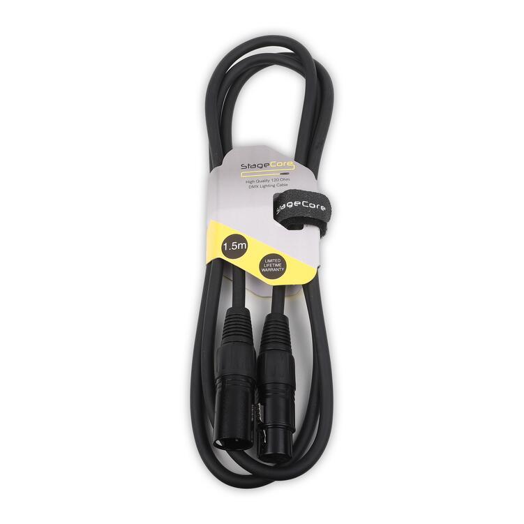 StageCore DMX Lead, 3 Pin XLR Male - 3 Pin XLR Female - 120 Ohm, BLACK - (90504) 1.5m