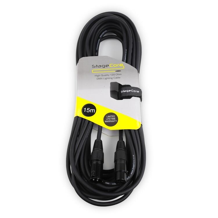 StageCore DMX Lead, 3 Pin XLR Male to 3 Pin XLR Female, 120 ohm, BLACK - (90507) 15m