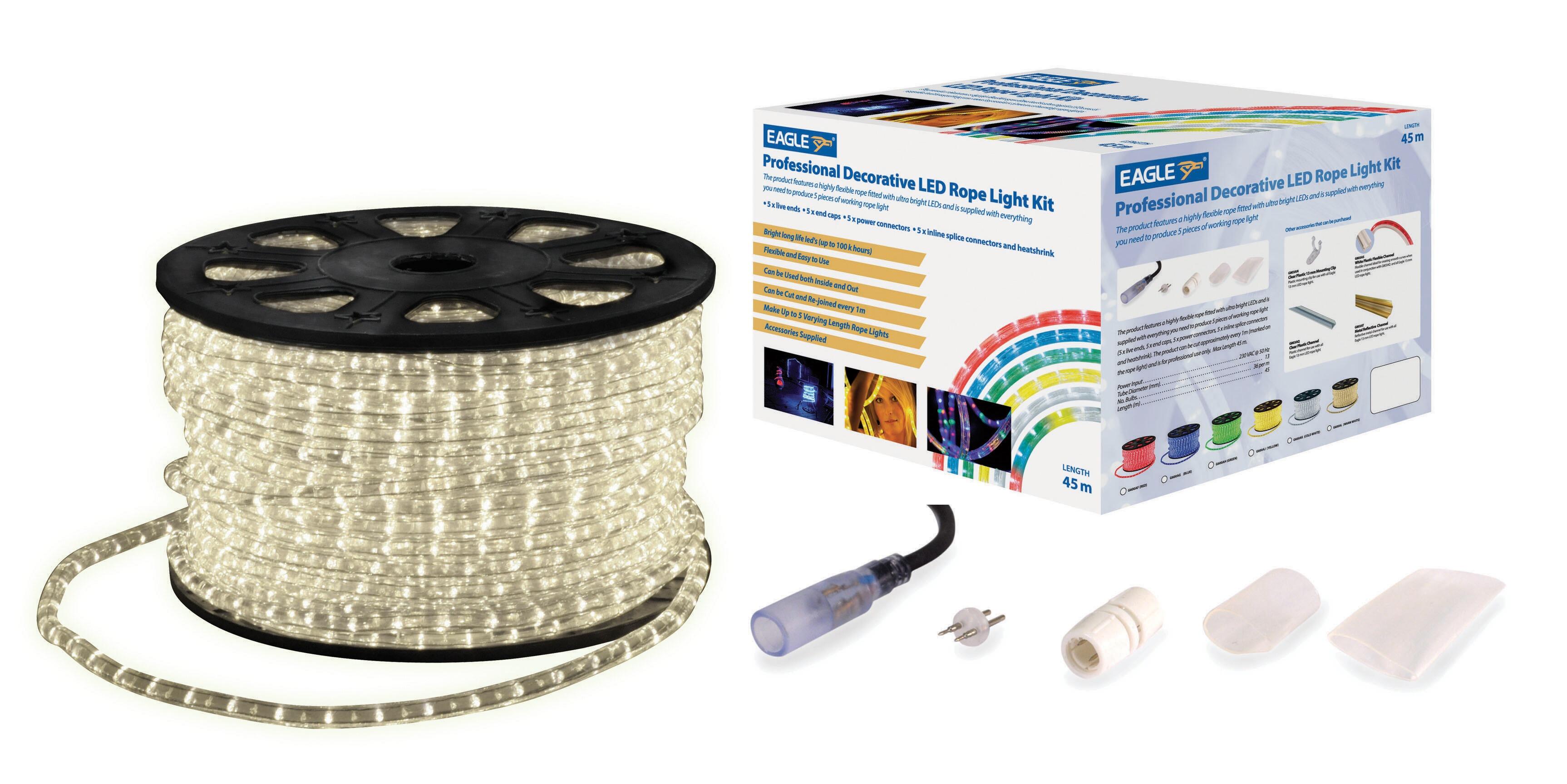 Eagle G600AK Static LED Rope Light Kit With Wiring Accessories Kit 45m - Ice White, G600AK