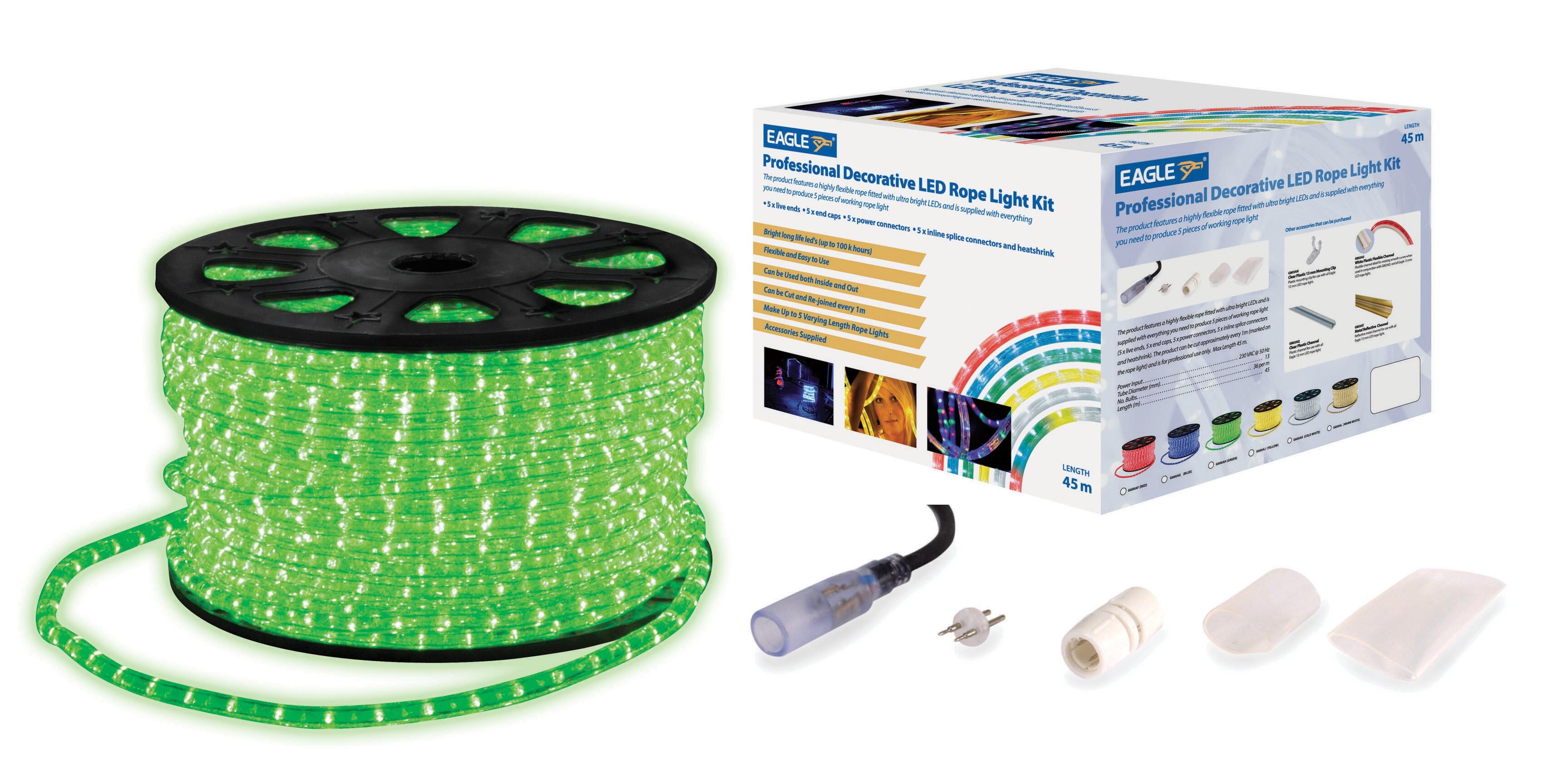 Eagle G600AH Static LED Rope Light Kit With Wiring Accessories Kit 45m - GREEN