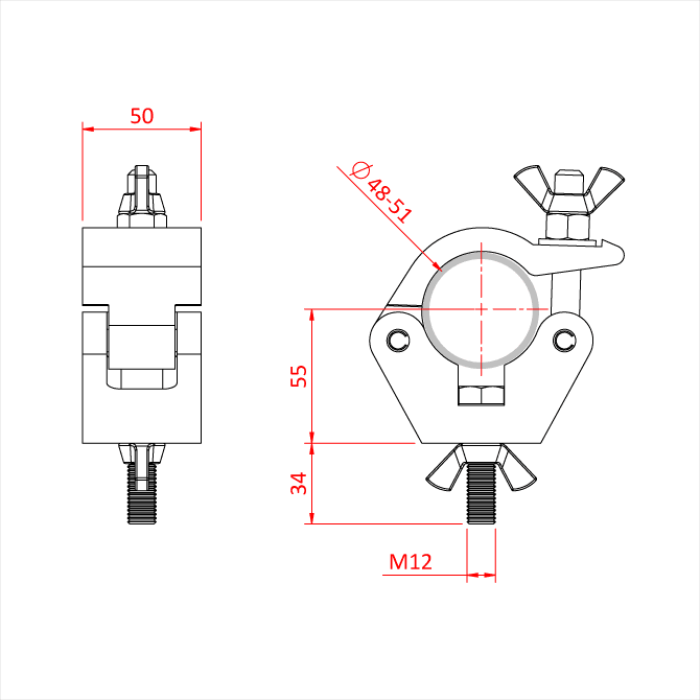 DOUGHTY IP57201 Hook Clamp (Black) 50mm - STAINLESS STEEL FIXINGS
