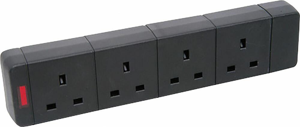 Eagle 4 Gang Extension Socket with Neon Indicator Colour Black (E200CAA)