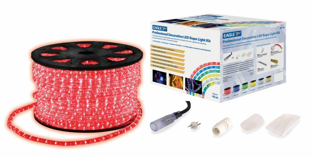 Eagle Static LED Rope Light Kit With Wiring Accessories Kit 45m Colour Red, G600AF