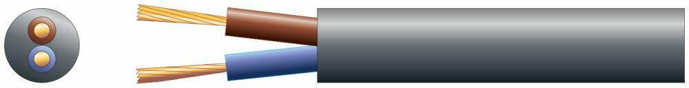 Mercury 2 core round mains PVC, 2 x 48/0.2mm, 15A, 7.4mm, Black, 100m - 804.338UK