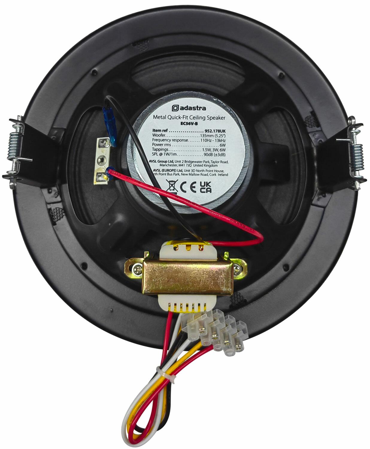 Adastra Metal Quick Fit 100V Ceiling Speaker 5.25in 6W black 952.178UK
