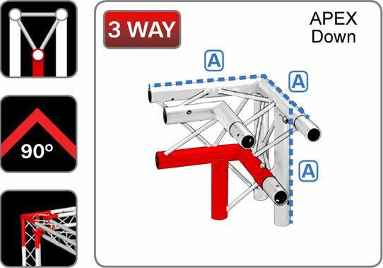Trilite 2TRJ31R, 3 way, Triangular Truss 90 feg, RIGHT Apex Down Junction, 200 Series