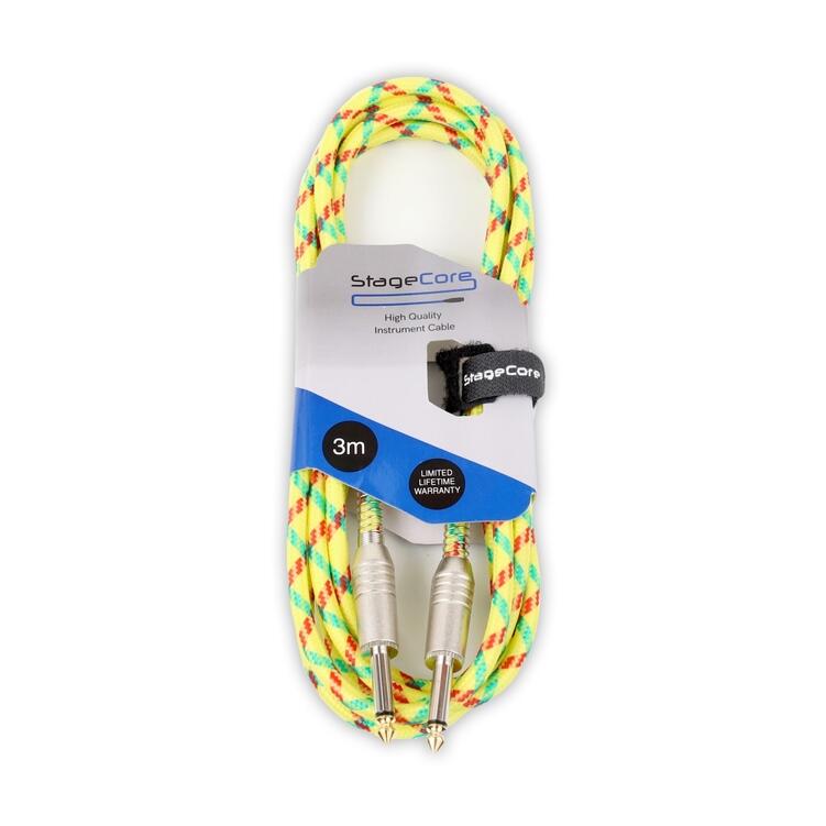 StageCore 6.35mm Mono Jack Plug - 6.35mm Mono Jack Plug, Vintage Tweed Style Instrument Lead YELLOW - (90526)